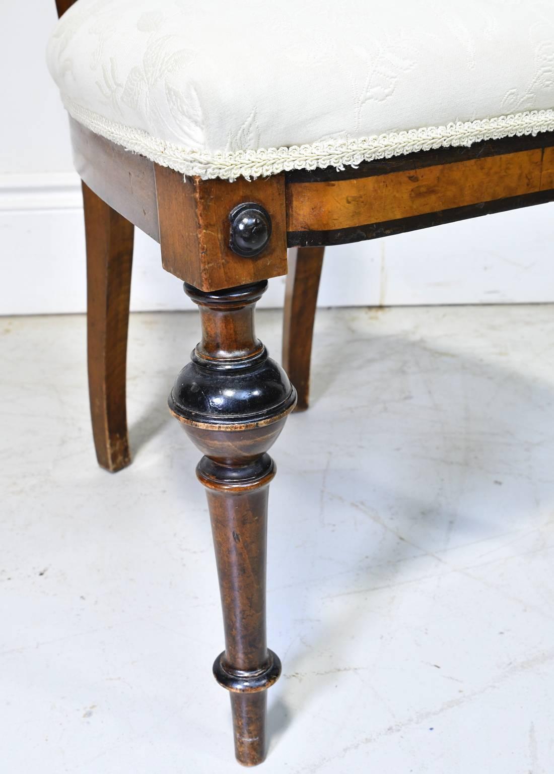 19th Century Walnut Side Chair with Ebonized Bandings, Upholstered Seat and Back 4