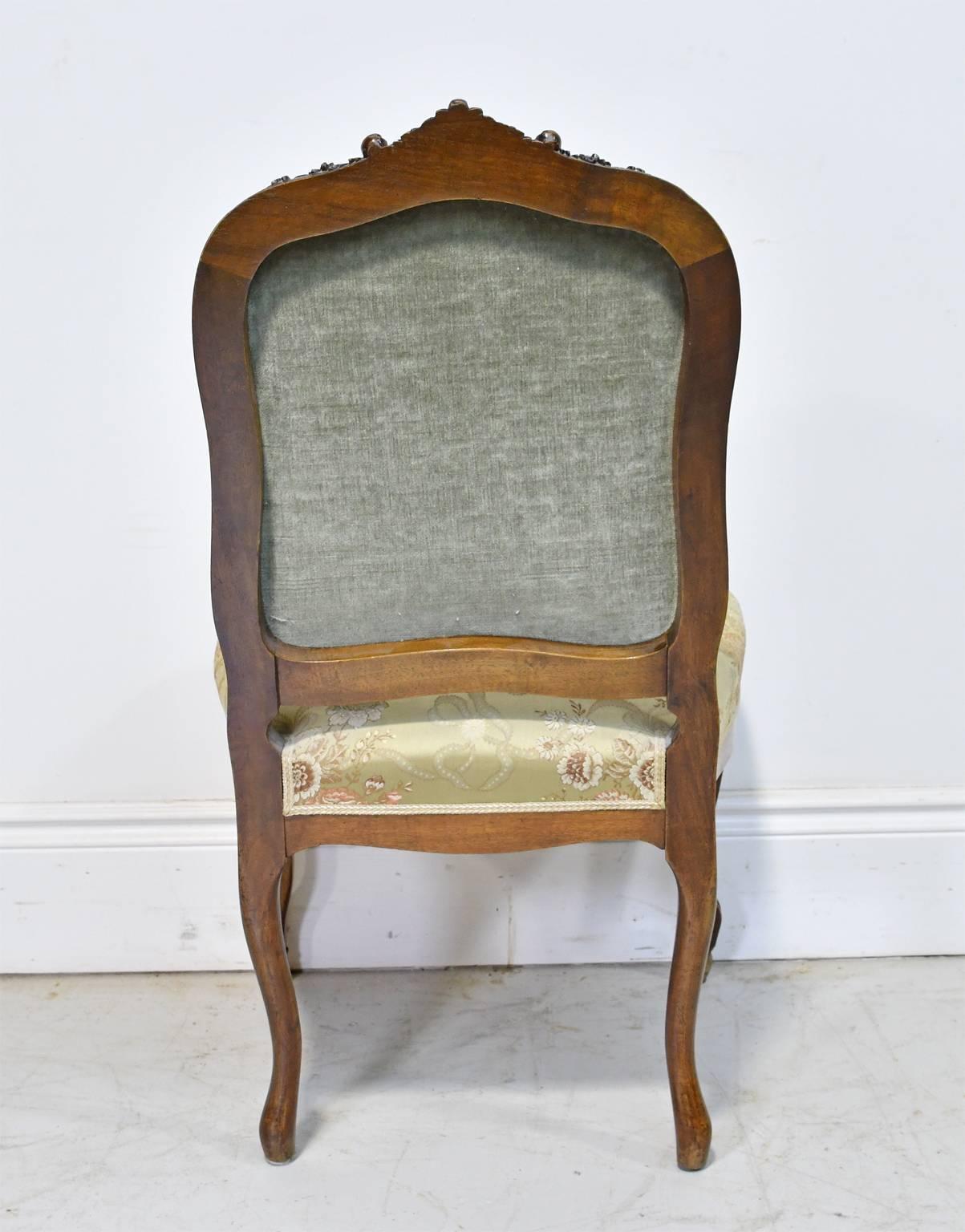 French Louis XV Style Side Chair in Walnut with Upholstered Back and Seat, circa 1860 For Sale