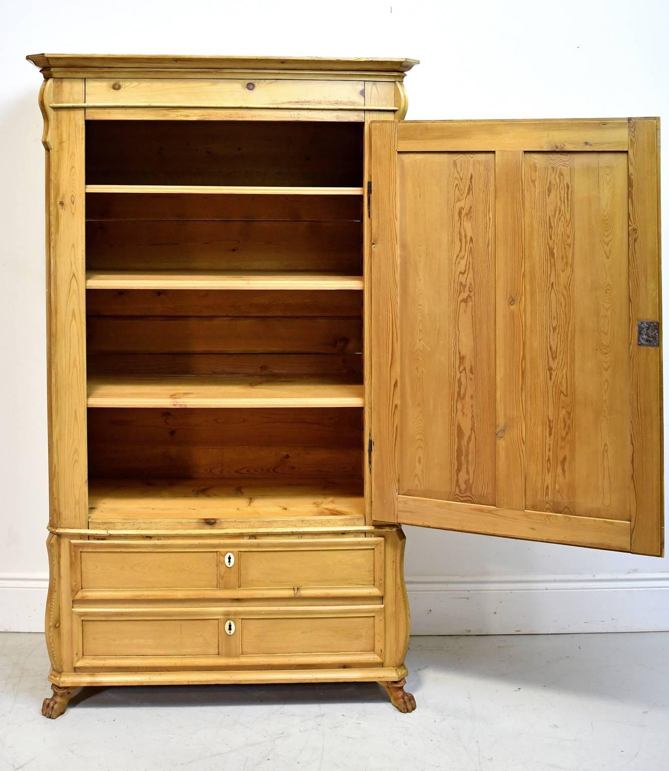 Pine Armoire w/ Single Door & Two Drawers, Denmark, c. 1835 In Good Condition In Miami, FL