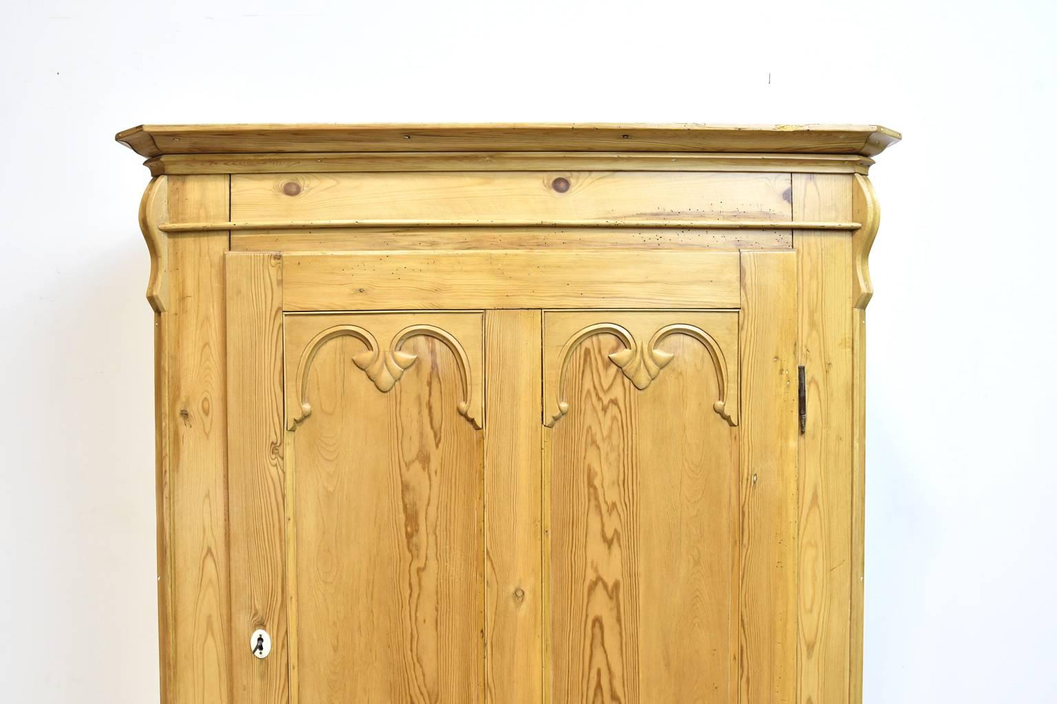 Hand-Crafted Pine Armoire w/ Single Door & Two Drawers, Denmark, c. 1835