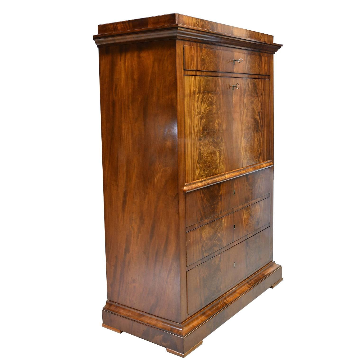 Polished Antique Biedermeier Secretary in Cuban Mahogany, Copenhagen, circa 1820 For Sale