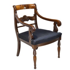 19th Century Biedermeier Armchair with Black Horsehair-Upholstered Seat