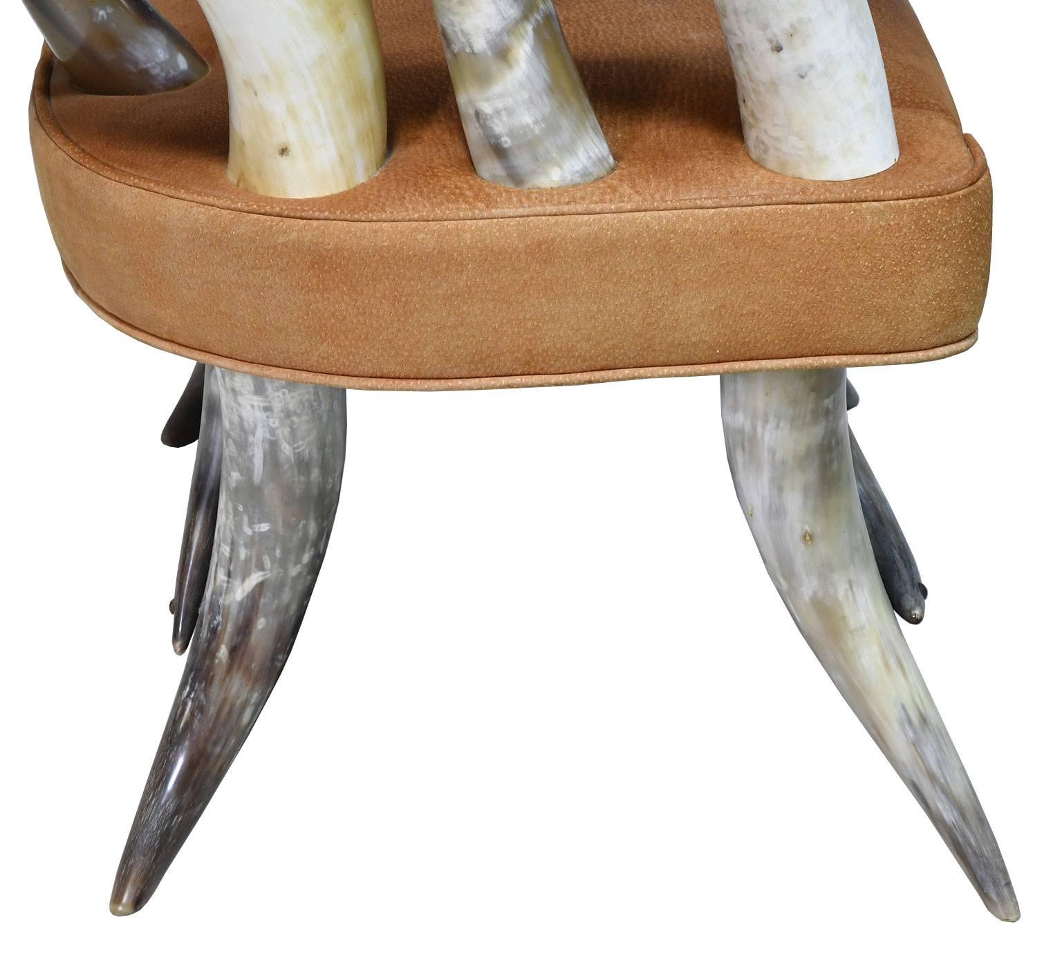 Vintage Rustic American Long-Horn Steer Chair with Leather Seat, circa 1960s For Sale 2