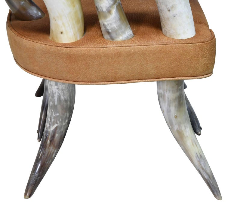 Vintage Rustic American LongHorn Steer Chair with Leather Seat, circa
