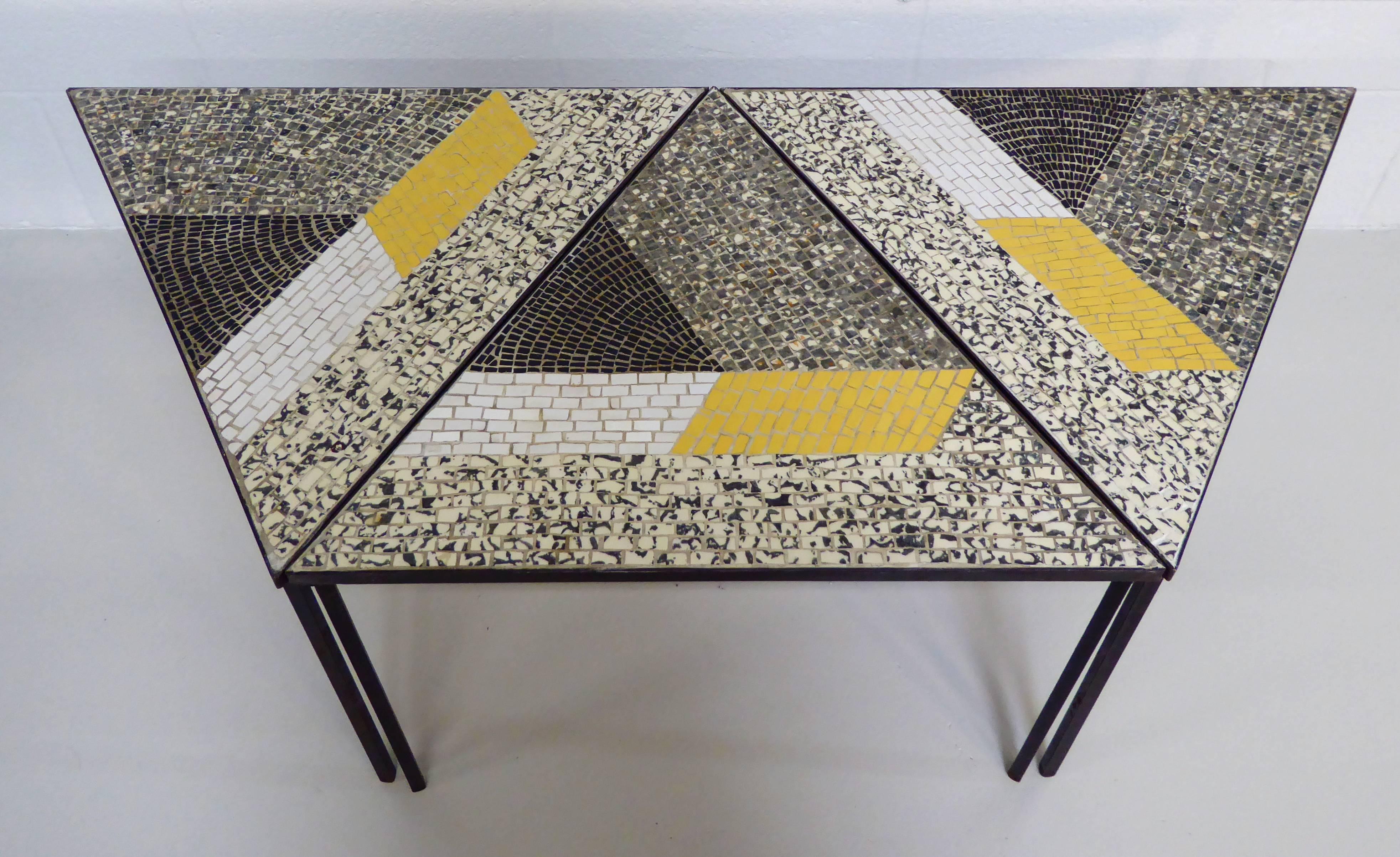 Mid-Century Modern Set of Three Handcrafted Italian Mosaic Tile Tables For Sale