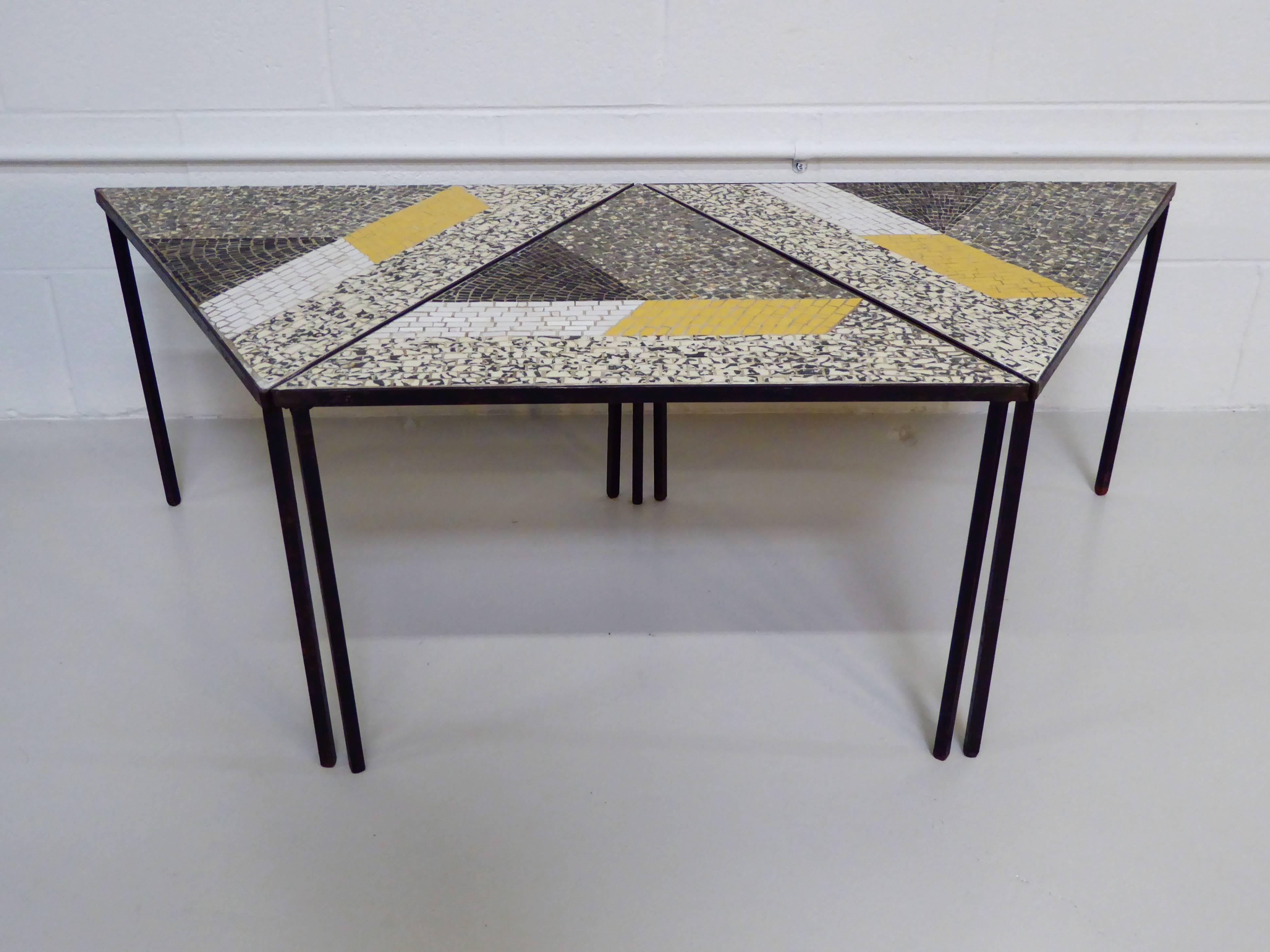 Set of Three Handcrafted Italian Mosaic Tile Tables In Excellent Condition For Sale In Northbrook, IL
