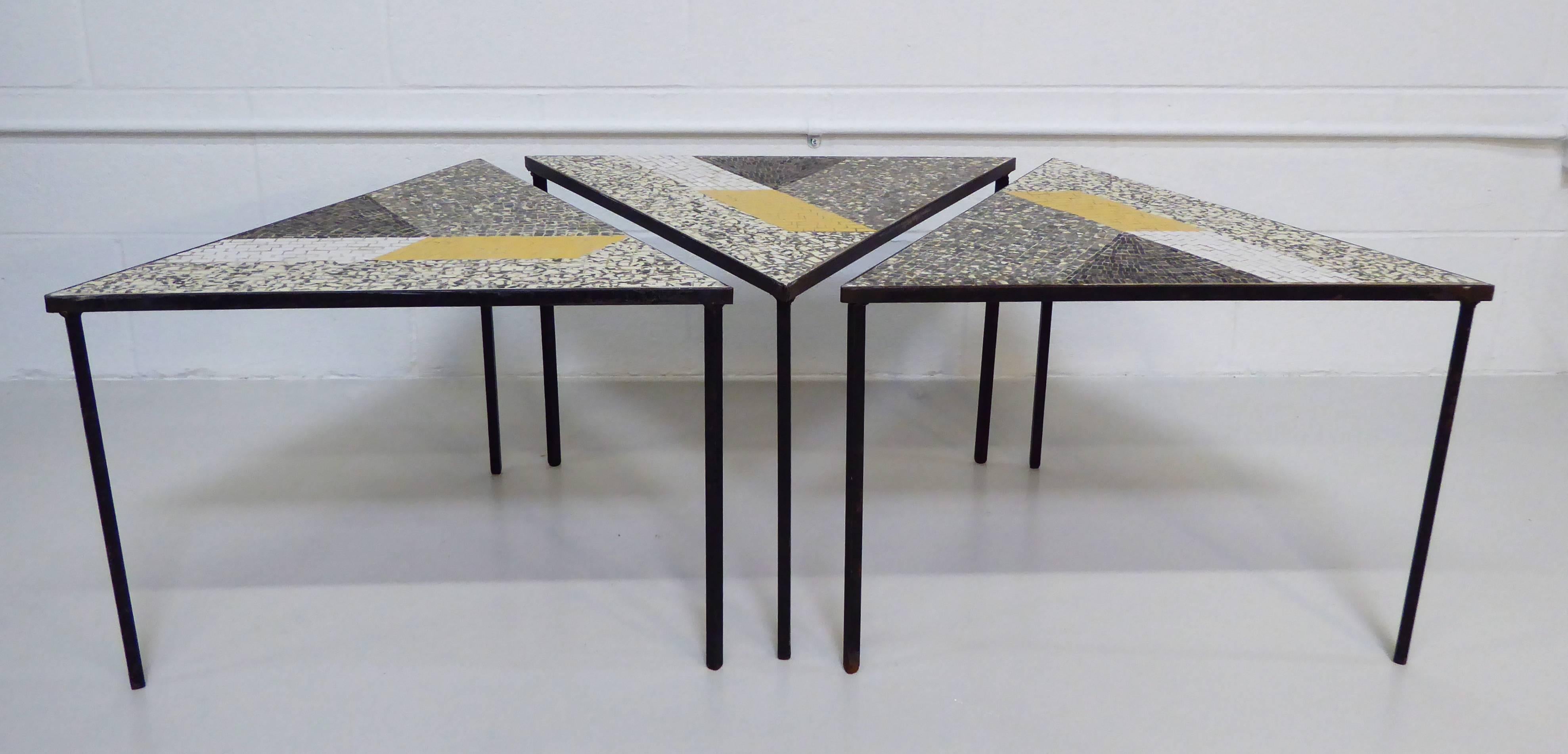 20th Century Set of Three Handcrafted Italian Mosaic Tile Tables For Sale