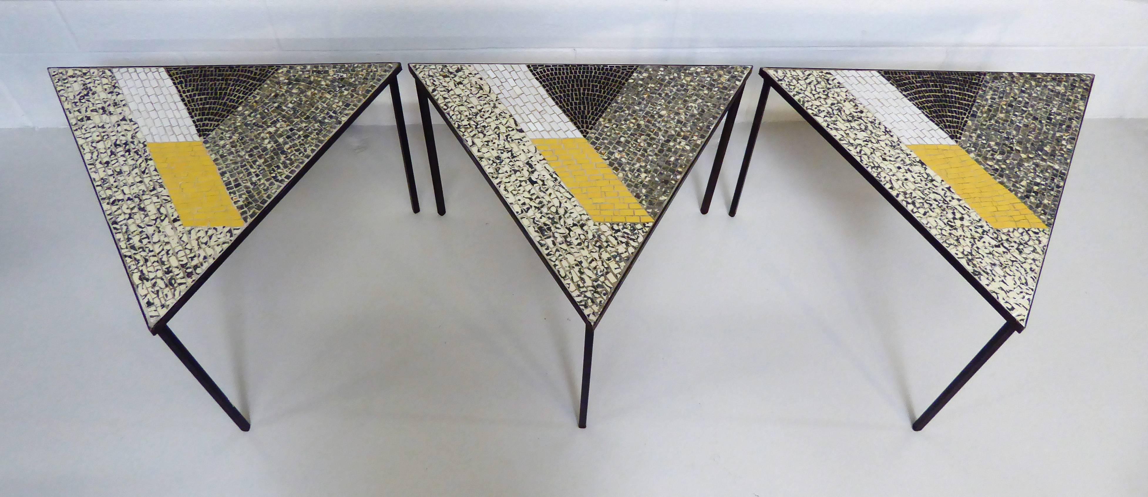 Ceramic Set of Three Handcrafted Italian Mosaic Tile Tables For Sale