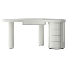 Medea, Asymmetrical Writing Desk, Pure White, Glossy Finish, Italian Design