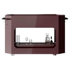 Red Wine Bar Cart, Lacquered Glossy finish, Marble Top, Italian Design