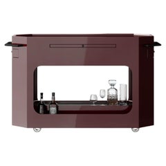 Red Wine Bar Cart, Lacquered Glossy finish, Marble Top, Italian Design