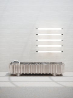 Forum, Low Storage Unit, Marble Top, Antique Silver Finish