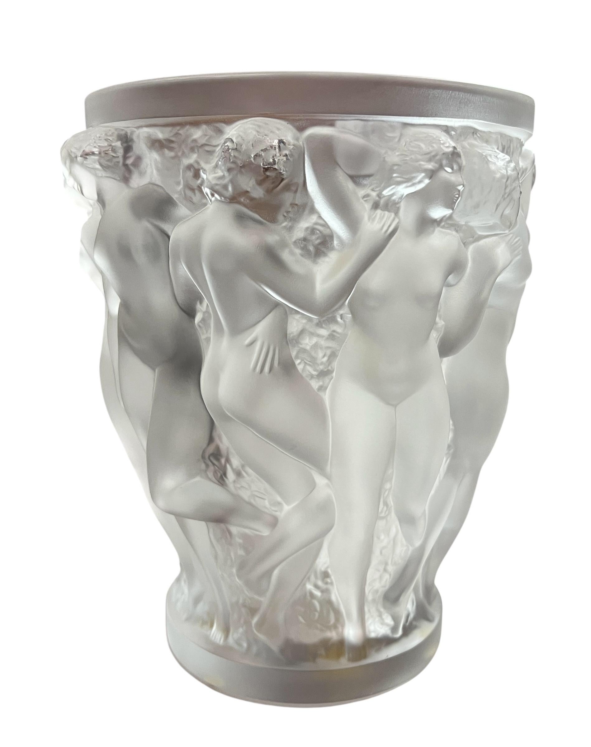 Art Déco Grande vaso scultura di cristallo Lalique Bacchantes in vendita
