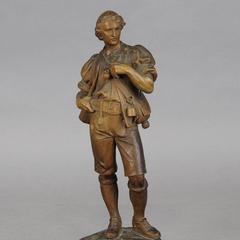 Statues sculptées expressives d'une servante et d'un fermier par Johann Huggler