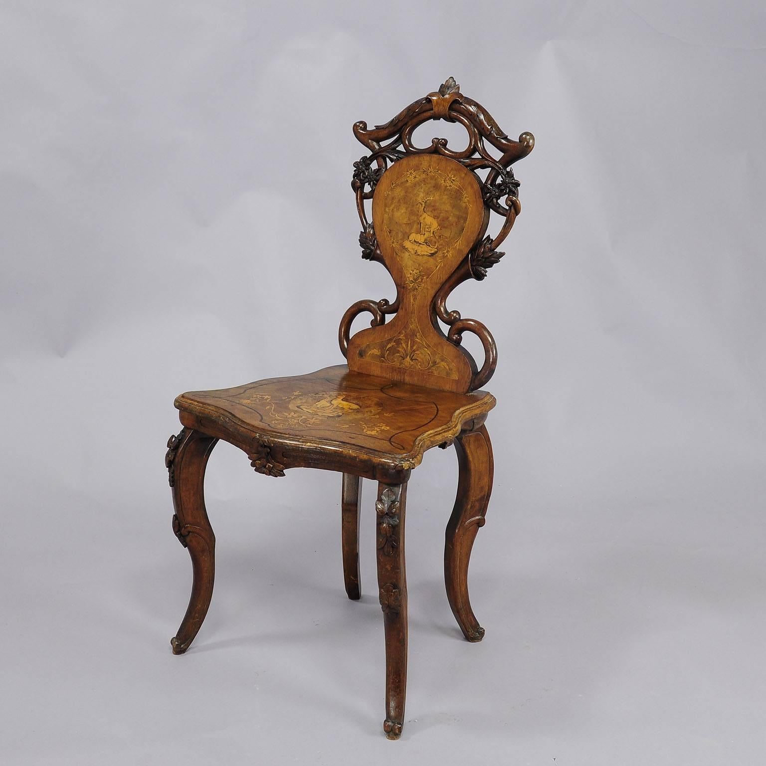 Black Forest Finely Carved and Inlaid Chair from Brienz, circa 1900