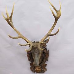 Large Antique Wooden Carved Stag's Head by Heissl