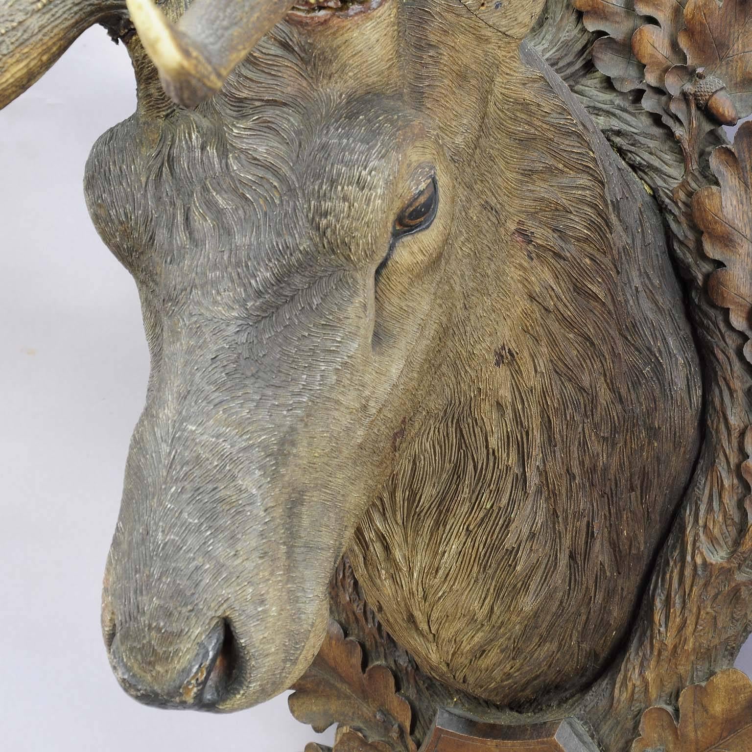 Large Antique Wooden Carved Stag's Head by Heissl 2