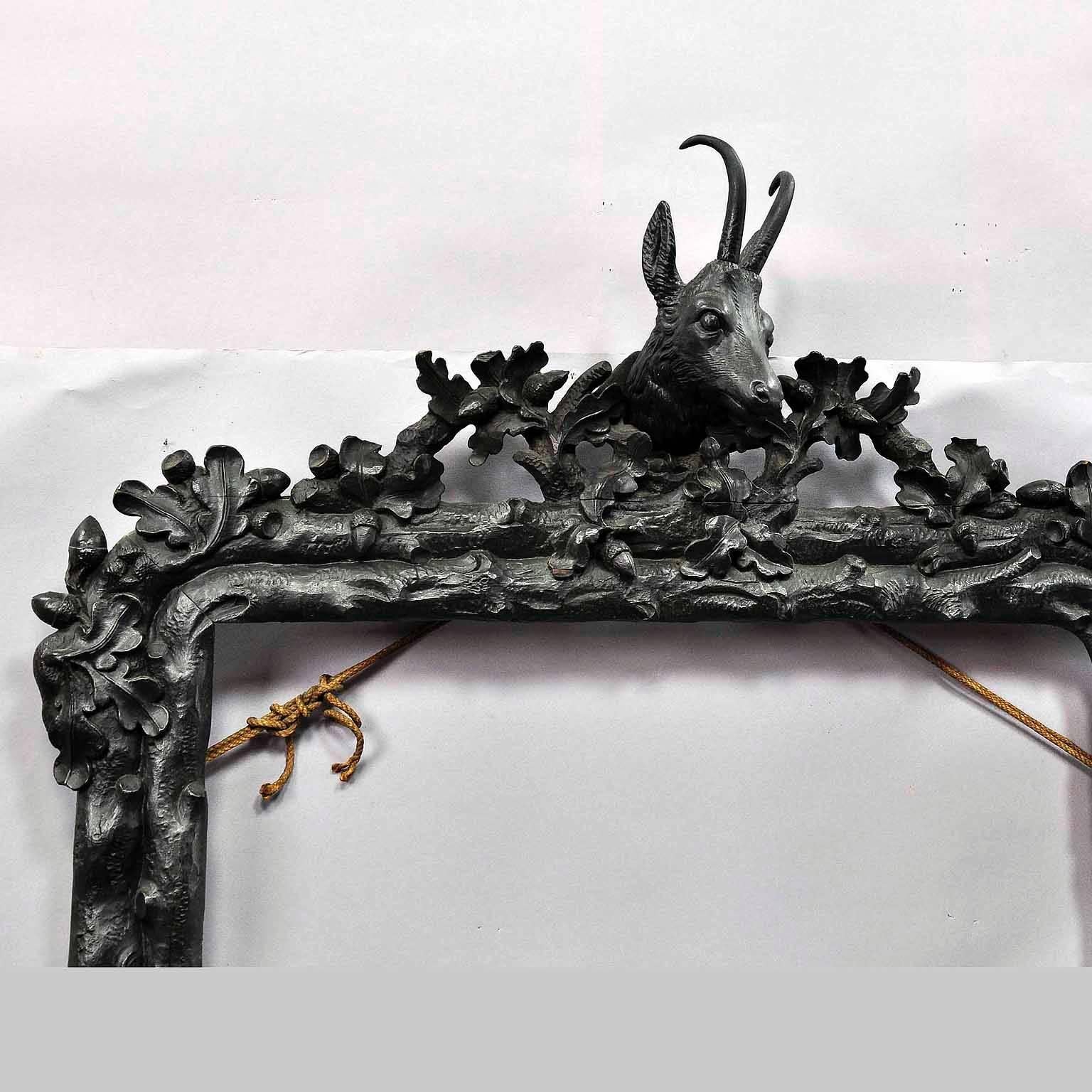German Antique Black Forest Carved Frame with Chamois Head