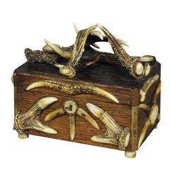 Antique Black Forest Casket with Antler Decoration