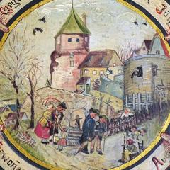 Folksy Hand-Painted Shooting Target with Village Live Scene