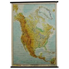 Vintage School Wall Chart of North America, circa 1950s 1
