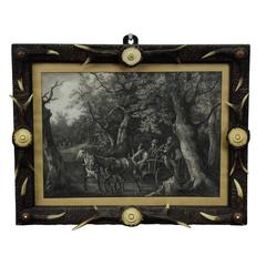 Rare Antique Antler Picture Frame with Print, circa 1900