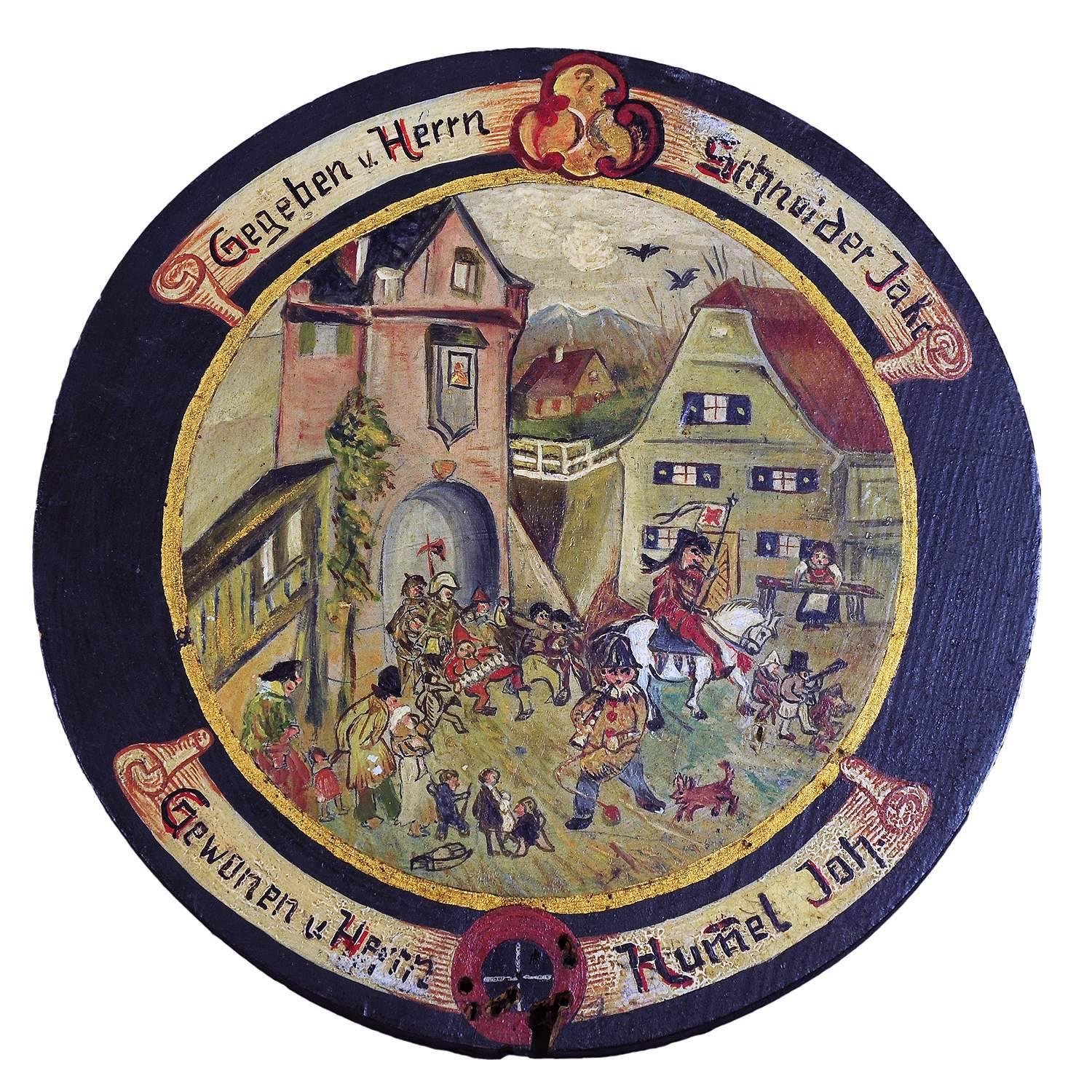 Folksy Hand-Painted Shooting Target with Village Live Scene