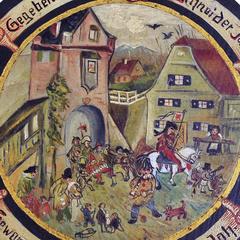 Folksy Hand-Painted Shooting Target with Village Live Scene