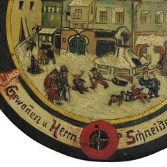 Folksy Hand-Painted Shooting Target with Village Live Scene