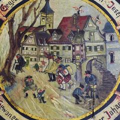 Folksy Hand-Painted Shooting Target with Village Live Scene