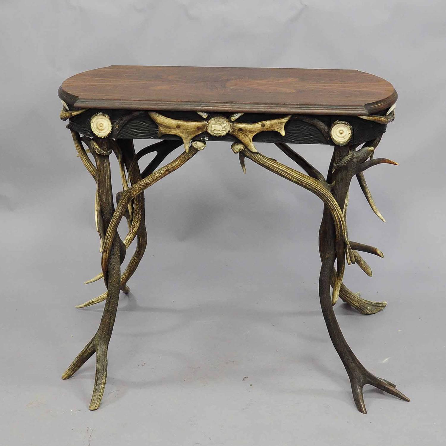 Carved Superb Antler Side Table with great Decorations, circa 1890