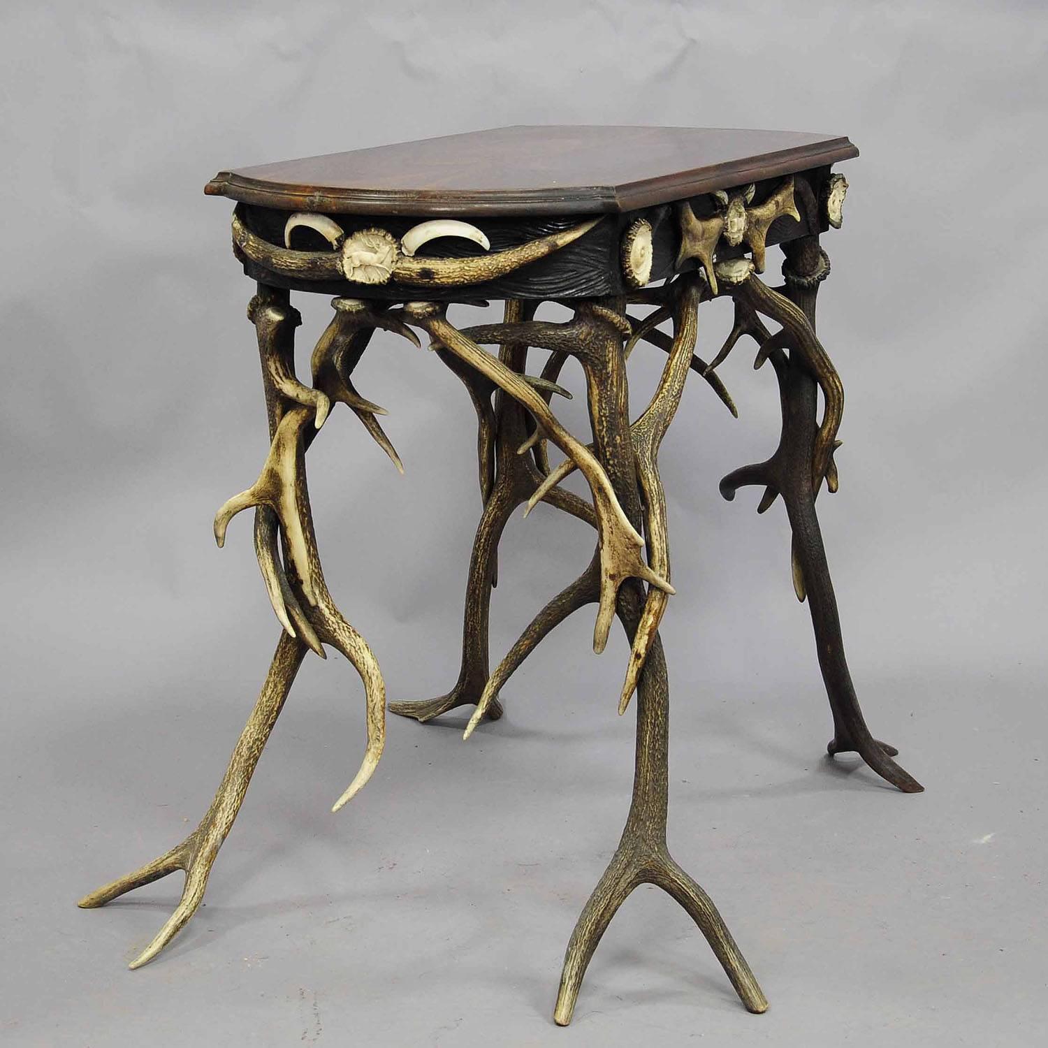 Rustic Superb Antler Side Table with great Decorations, circa 1890