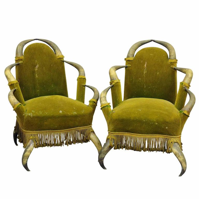 Pair of Antique Bull Horn Chairs, Austria, 1870 For Sale at 1stdibs