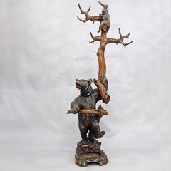 Antique Carved Wood Bear Hallstand, Swiss Brienz, circa 1900