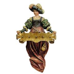 Expressive Carved Victorian Lady Key Holder, circa 1880