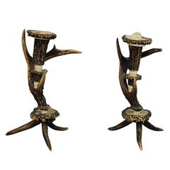 Pair of Antique Rustic Antler Candleholders