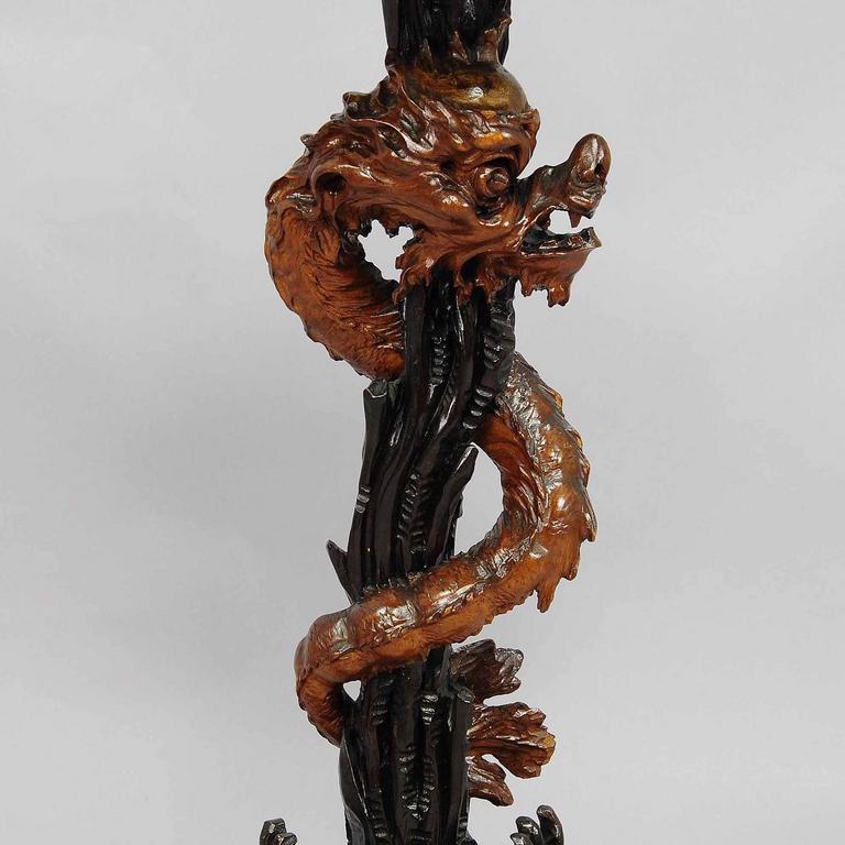 Antique Carved Wooden Dragon Side Table After Viardot For Sale at 1stdibs