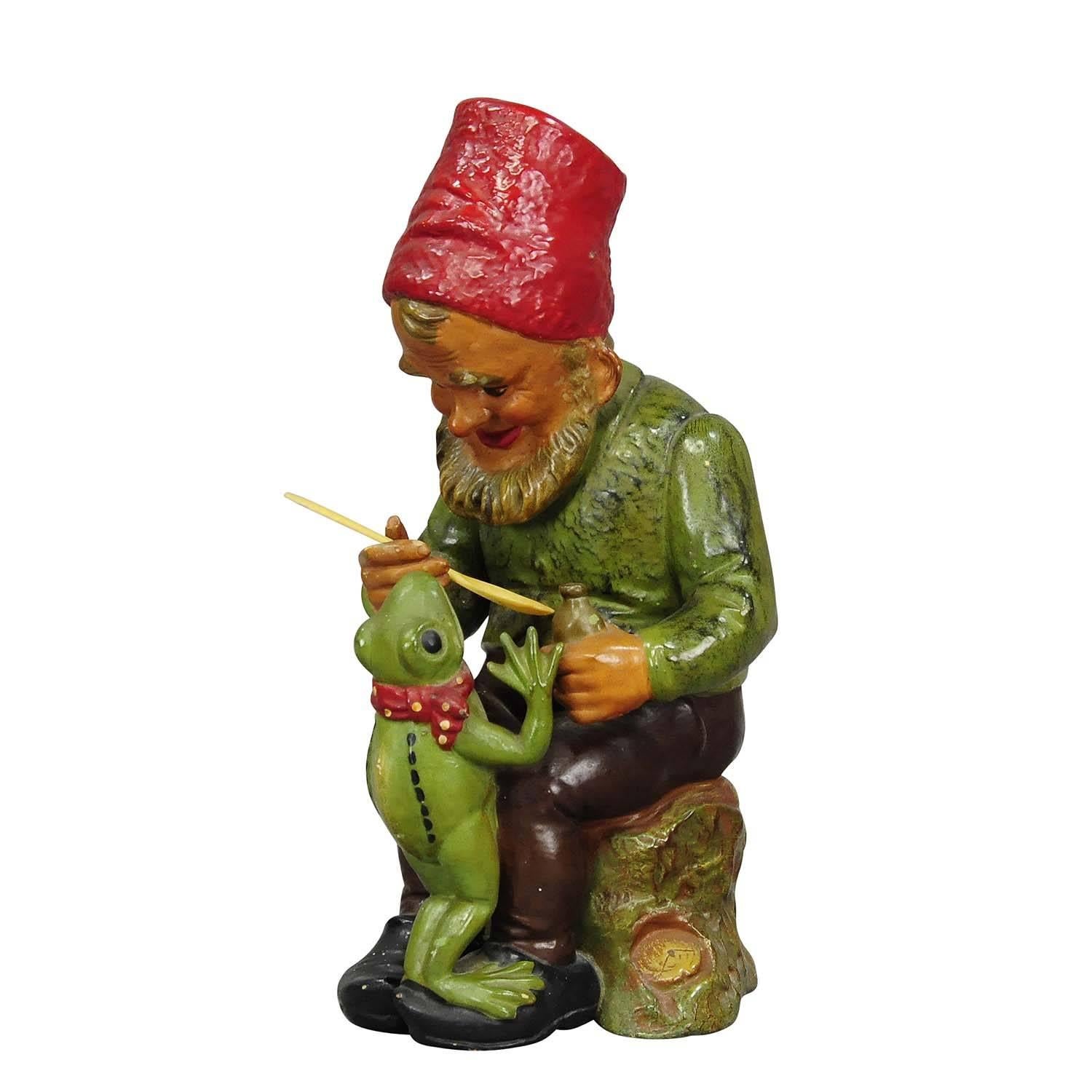 Very Rare Terracotta Doctor Garden Gnome with Frog