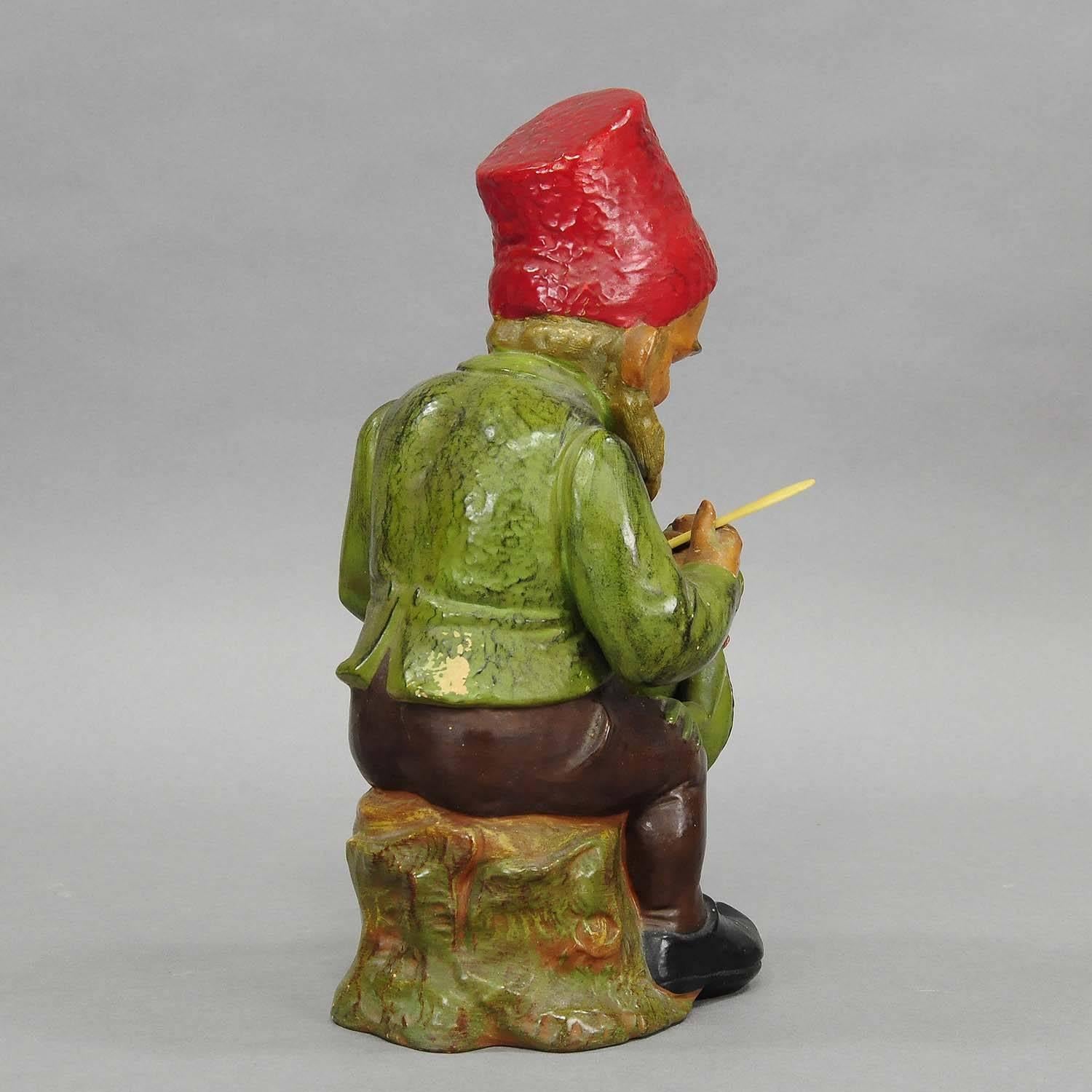 Black Forest Very Rare Terracotta Doctor Garden Gnome with Frog