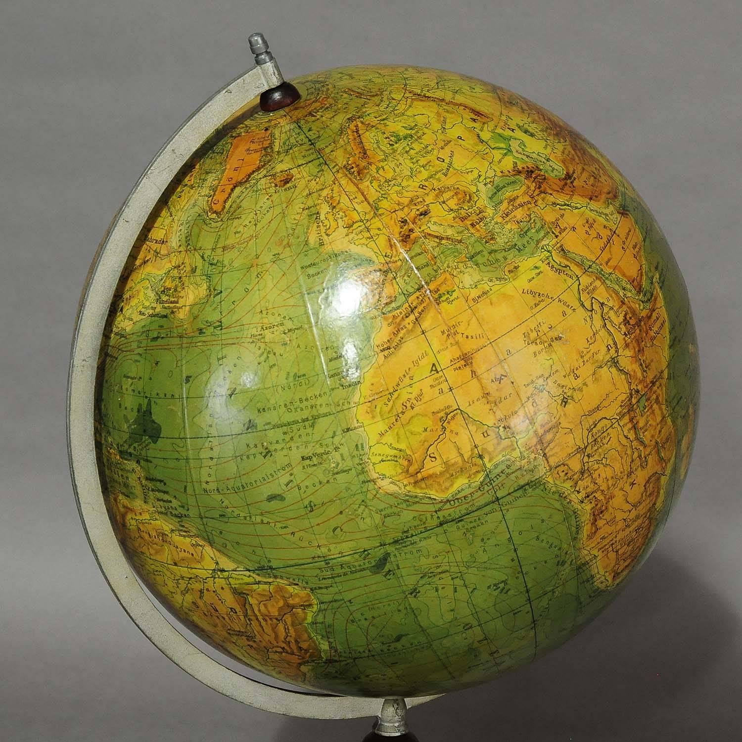 Victorian Antique Physical Earth Globe by Paul Raeth, Leipzig