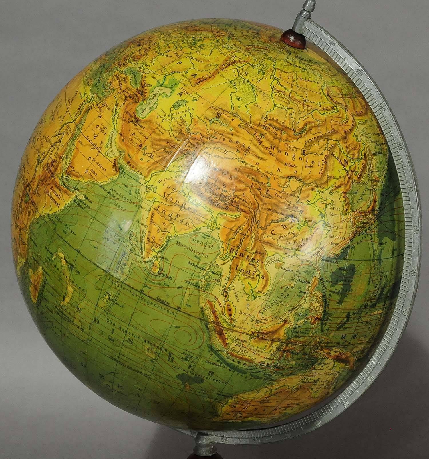 German Antique Physical Earth Globe by Paul Raeth, Leipzig