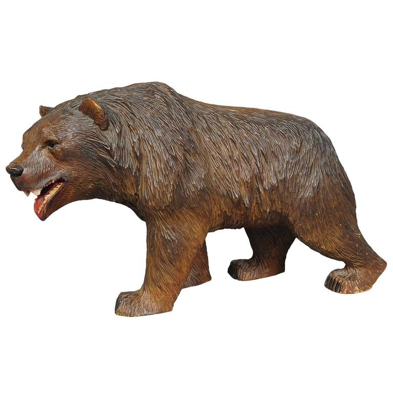 Large Wooden Strolling Bear Carved in Brienz at 1stDibs