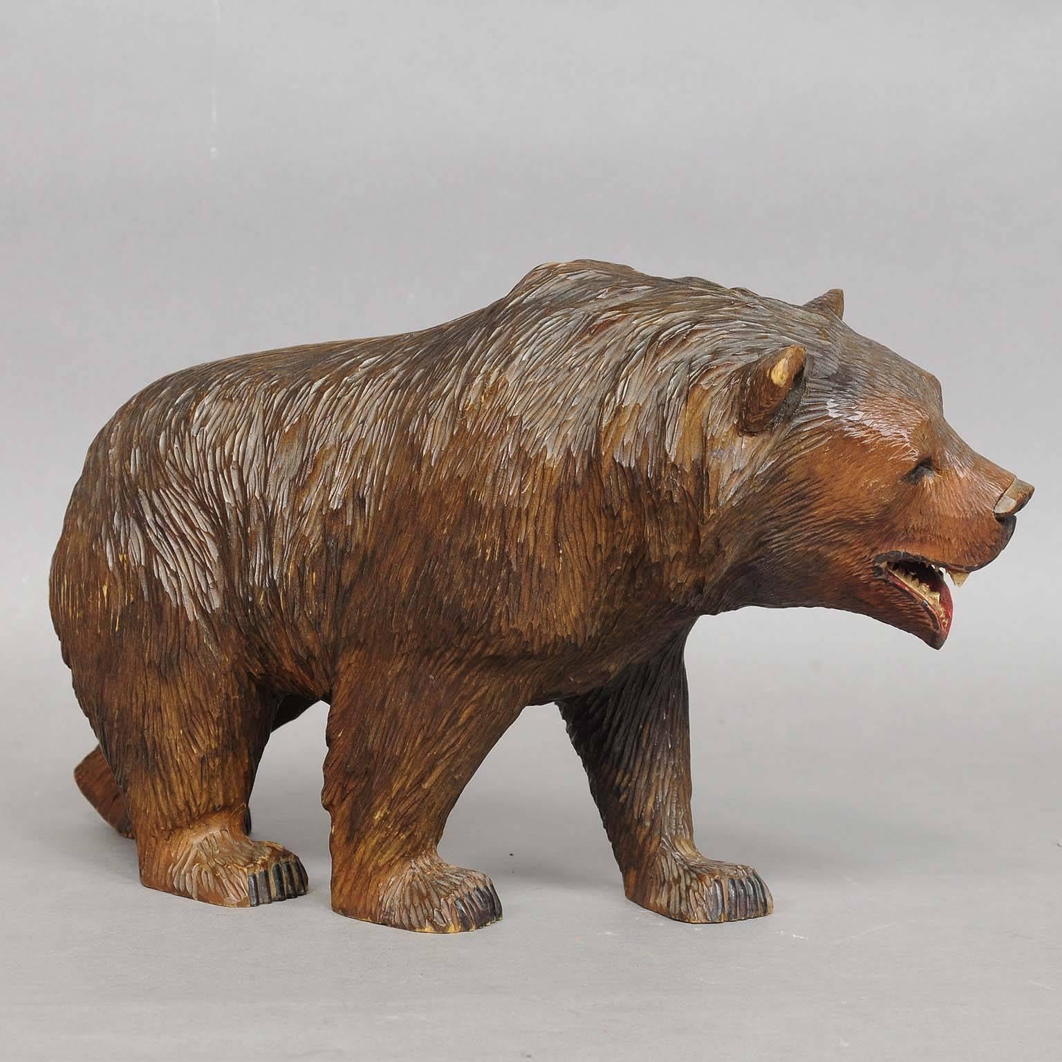 Swiss Large Wooden Strolling Bear Carved in Brienz