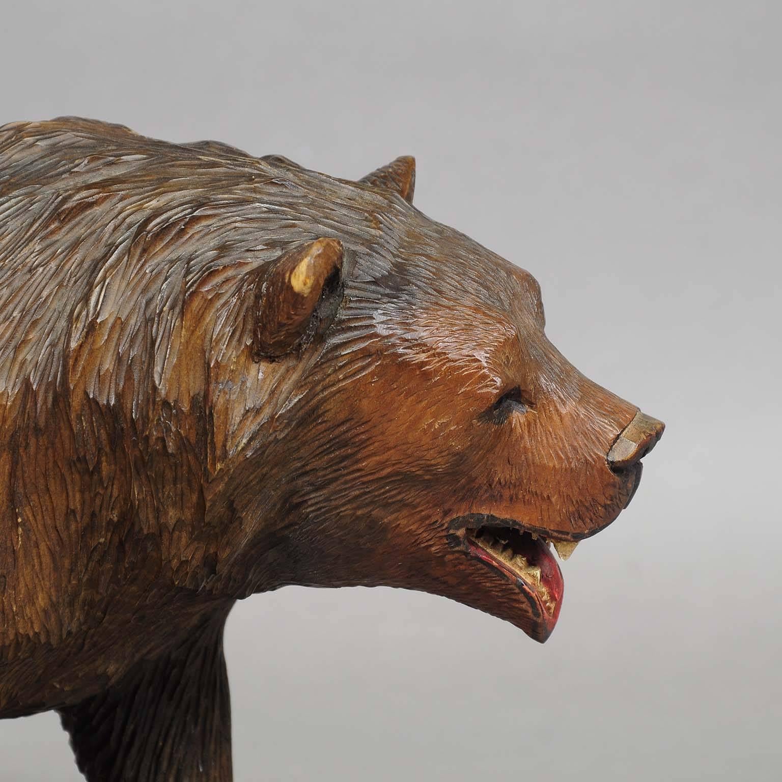 Large Wooden Strolling Bear Carved in Brienz In Excellent Condition In Berghuelen, DE