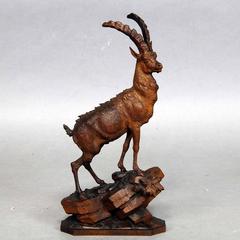 Great Carved Wood Sculptures Ibex and Chamois, 1900