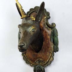 Black Forest Carved Wood Deer Head with Abnorm Antlers