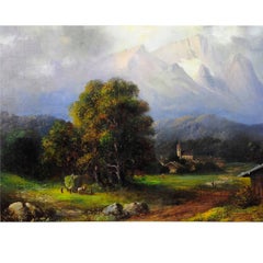Unknown, Mountain Landscape with Village and Country People
