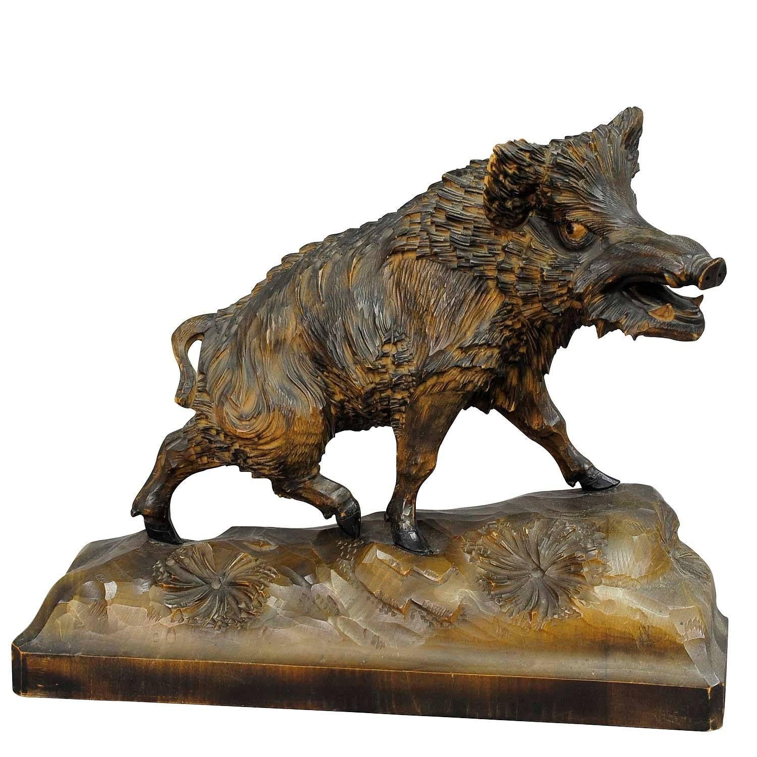 Vintage Wooden Carved Wild Boar