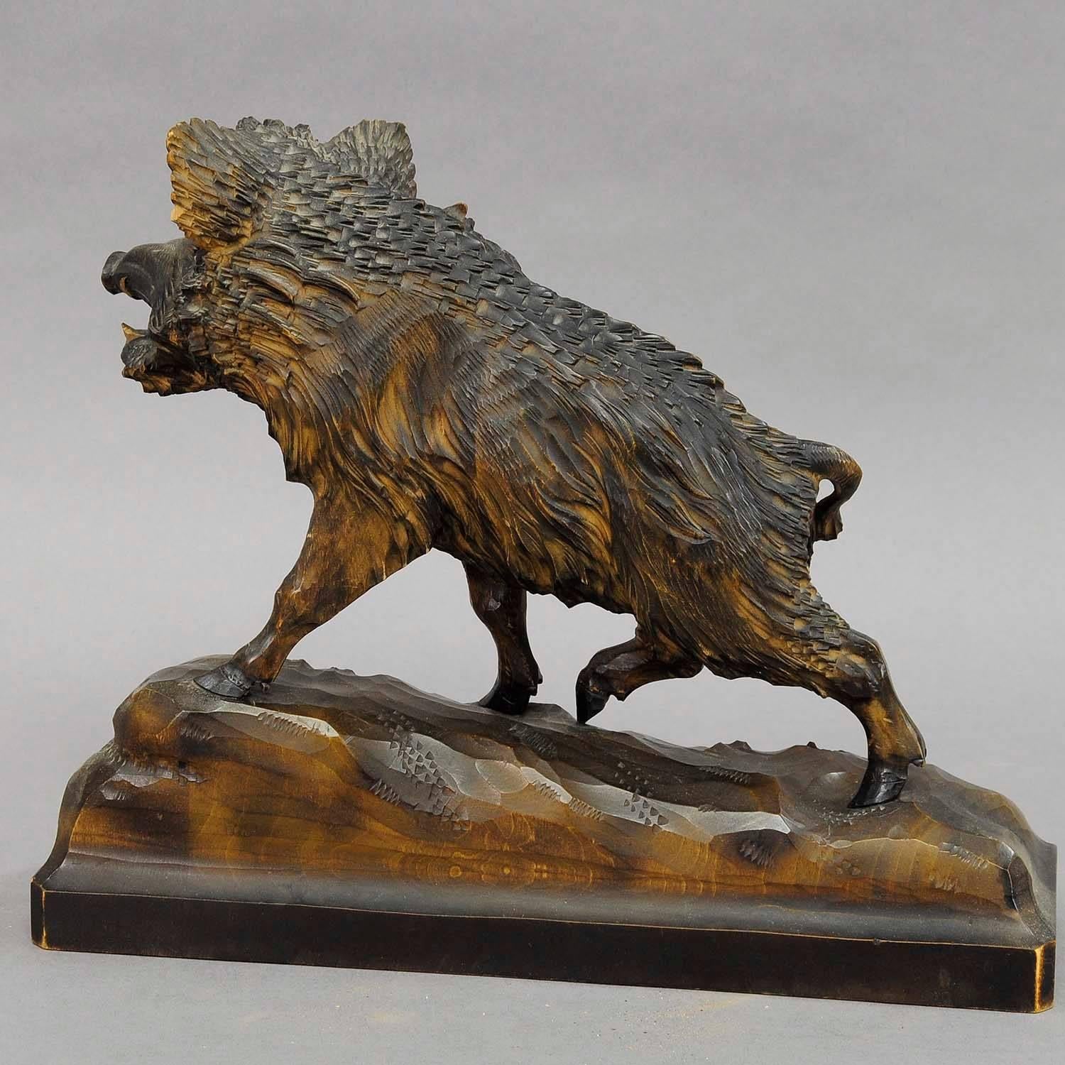 Black Forest Vintage Wooden Carved Wild Boar