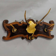 Antique Wooden Wardrobe with Deer Antlers